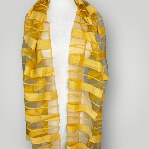 Pure 100% Silk Hand Woven Scarf Wrap Sheered Fringed Fusion Gold Made in India - Picture 2 of 7